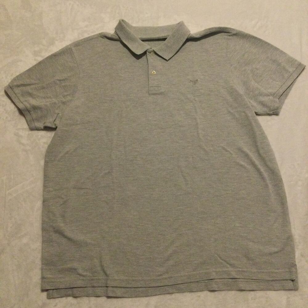American Eagle Polo Shirt Collar Short‎ Sleeve Logo Embroidered XXL Gray